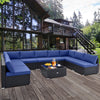 10 Piece Outdoor Wicker Conversation Set with Seat and Back Cushions-Navy - Gallery View 1 of 11