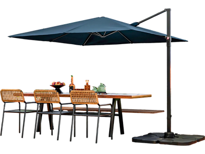 Costway 9.5' Square Patio Cantilever Umbrella 360° Rotation Navy 15398674 New