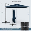 9.5 feet square navy patio cantilever umbrella with 360° rotation, featuring a rustproof aluminum pole and vented top.