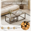 Nesting coffee table set of 2 in gray with rubber wood frame, perfect for versatile storage in any room.