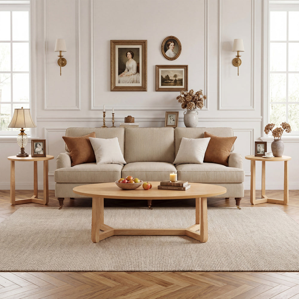 Nesting Coffee Table Set of 3 with Wood Veneered Top and Solid Rubber Wood Legs for Living Room-Natural - Gallery View 1 of 5