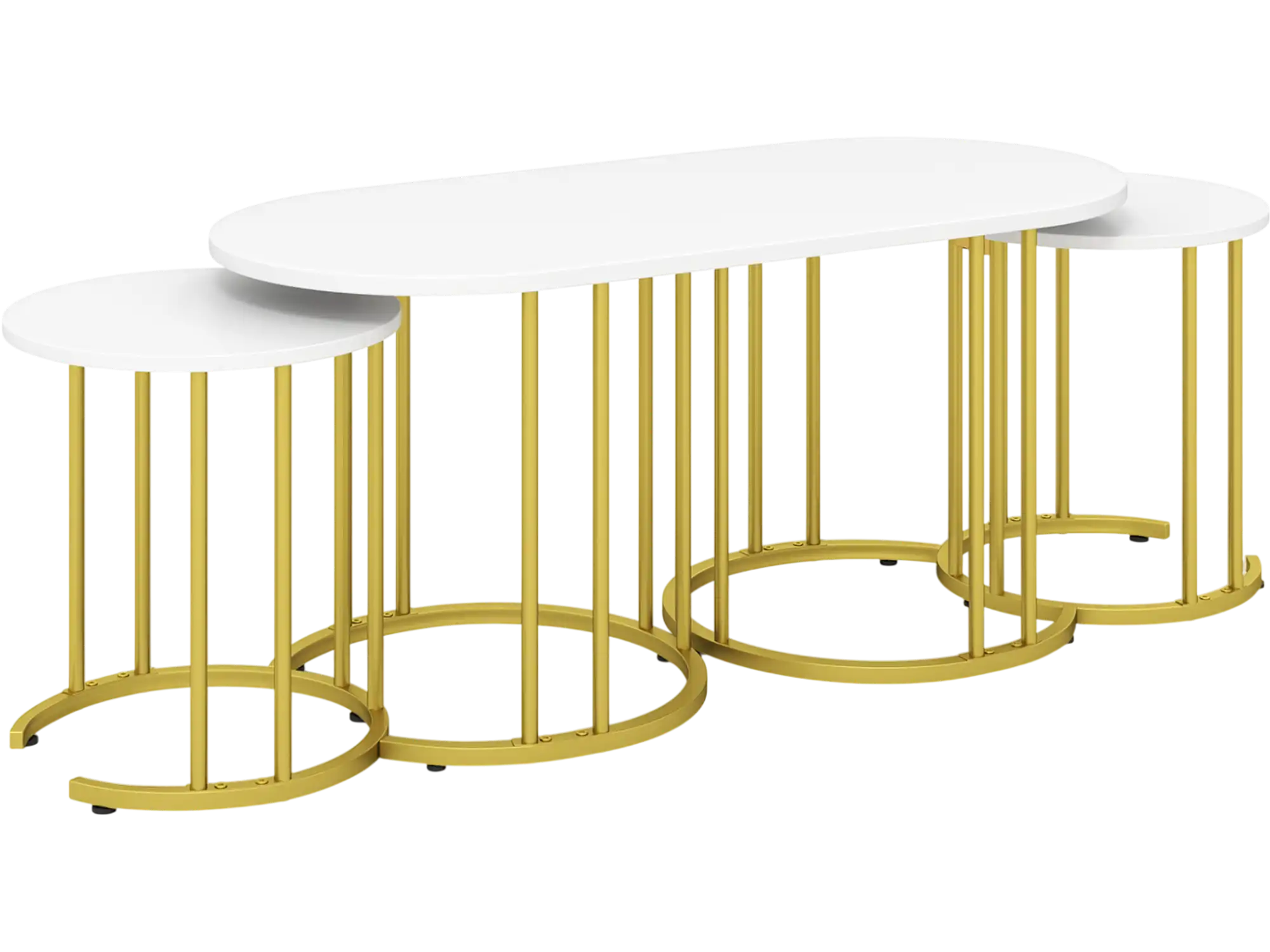 Costway Nesting Coffee Table Set of 3 Faux Marble Gold Metal Frame 261845973 New