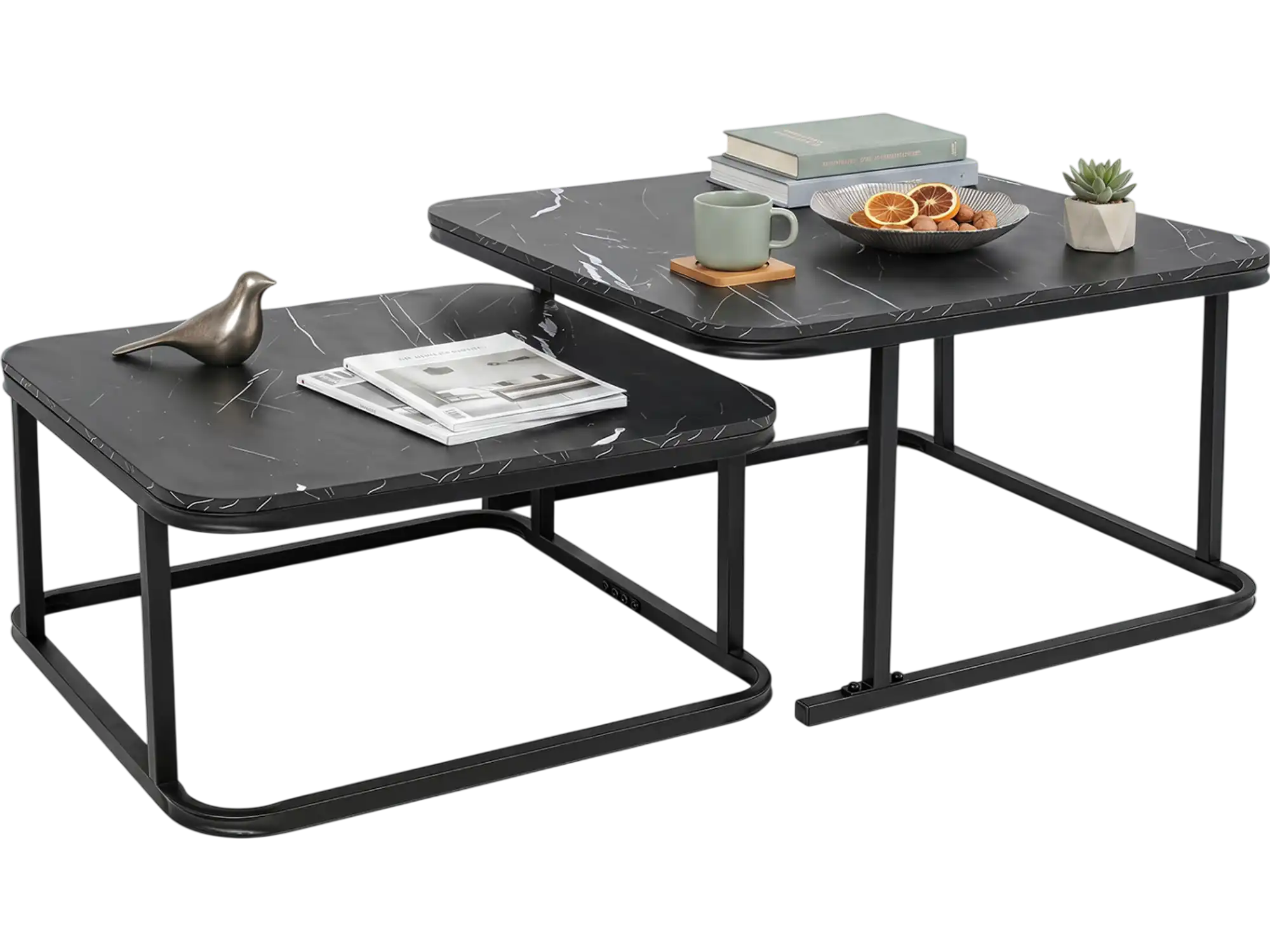 Costway Nesting Coffee Table Set of 2 Faux Marble Top Metal Frame 73649653 New