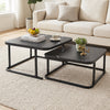 Nesting coffee table set of 2 showcases a sleek black faux marble top with a sturdy metal frame for stylish decor.