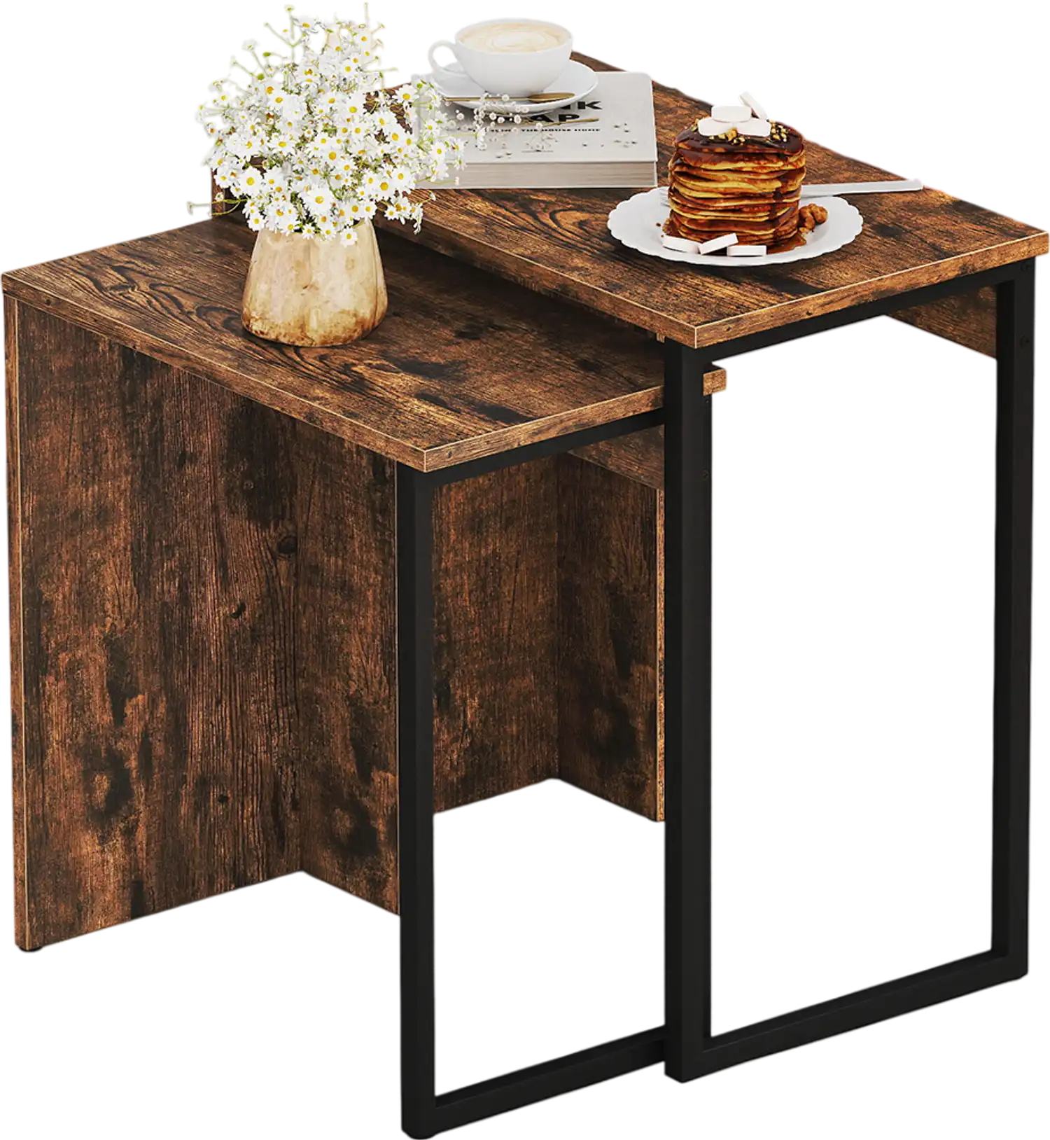 Costway 2-in-1 Nesting Coffee Table Set of 2 Rustic Brown 251679843 New