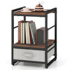 Rustic brown nightstand with open storage shelf, fabric drawer, and heavy-duty metal frame for versatile use in any.