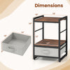 Nightstand with open storage shelf and removable fabric drawer in rustic brown, ideal for bedroom or living room use.