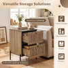 Mid-century modern nightstand in rustic brown with spacious tabletop and two smooth-gliding storage drawers.