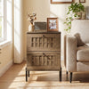 Mid-century modern nightstand in rustic brown, showcasing a spacious tabletop and stylish woven drawer fronts for decor.