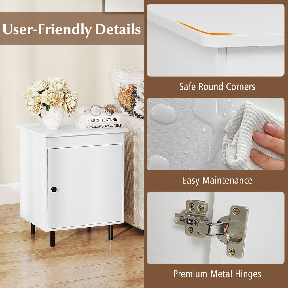 Mid-century nightstand featuring safe round corners, easy maintenance, and premium metal hinges for stylish storage.