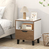 Nightstand showcasing a unique color-block design with spacious top, ideal for bedside essentials and modern decor.