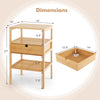 Bamboo nightstand set of 2 featuring a drawer and open shelves, ideal for living room or bedroom storage.