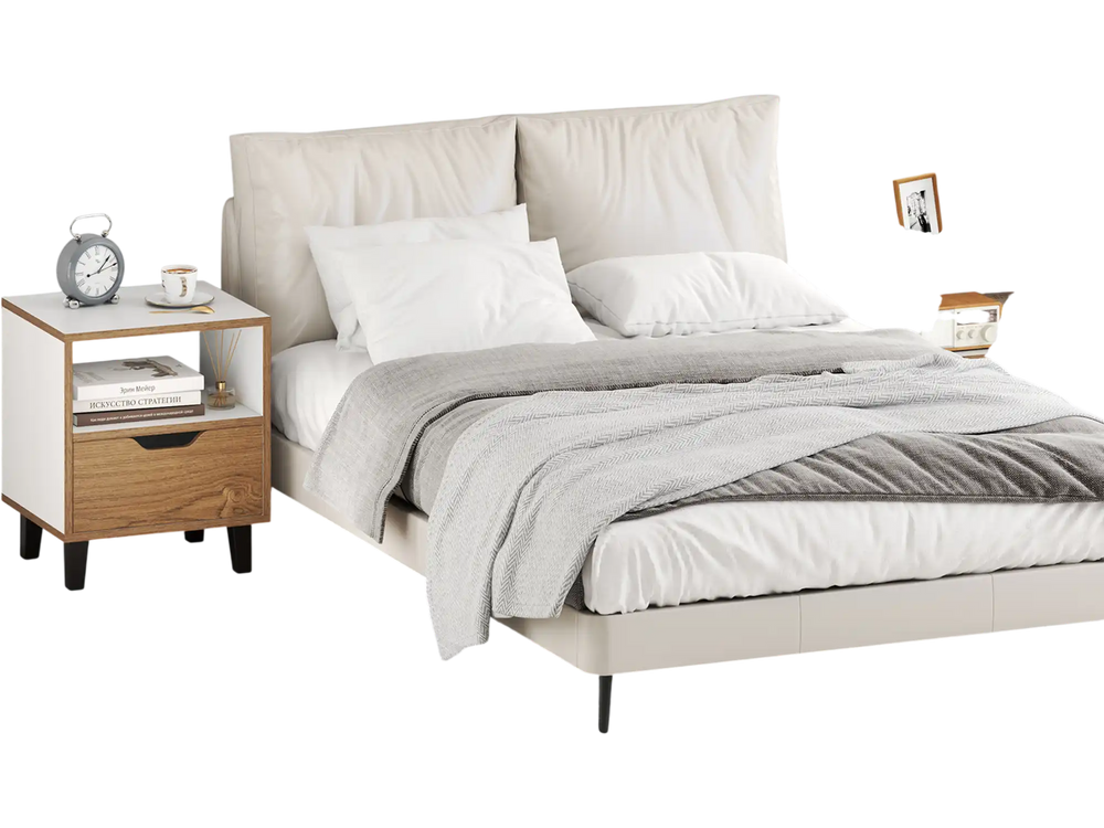 Nightstand set of 2 in white with drawer and open shelf, perfect for bedroom storage and modern decor.