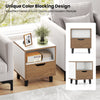 Nightstand set of 2 in white with wood drawer, featuring open storage shelf, ideal for bedroom or living room use.