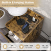 Rustic brown nightstand with 2 drawers, built-in charging station, 3 AC outlets, and 2 USB ports for convenient use.