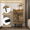 Rustic brown nightstand with 2 drawers and USB ports, featuring sturdy metal feet and non-slip pads for stability.