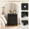 Black nightstand with two drawers, sleek metal handle, and sturdy support legs, perfect for bedroom or living room storage.