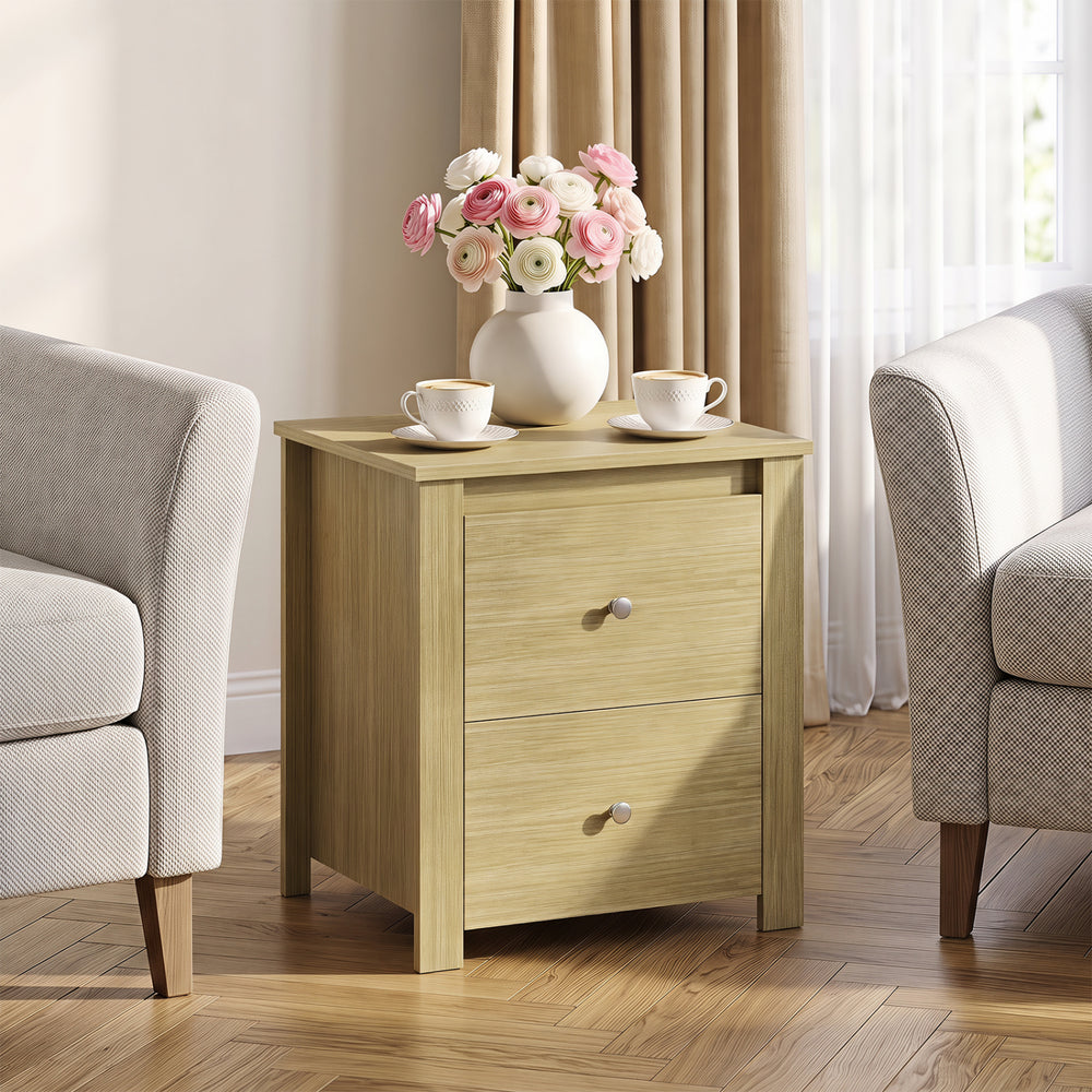 Nightstand with 2 Drawers & Storage for Bedroom Living Room Small Spaces-Natural - Gallery View 1 of 8