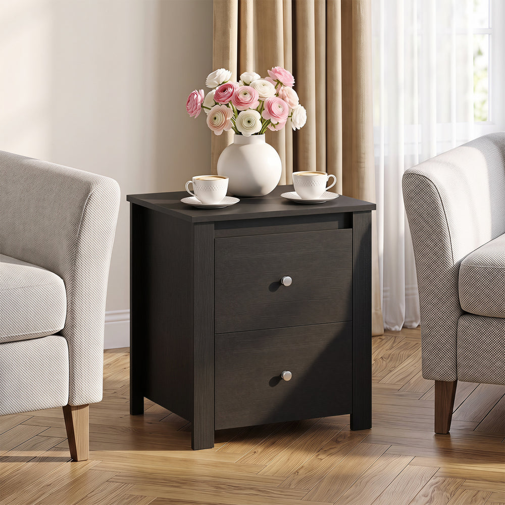 Nightstand with 2 Drawers & Storage for Bedroom Living Room Small Spaces-Black - Gallery View 1 of 8