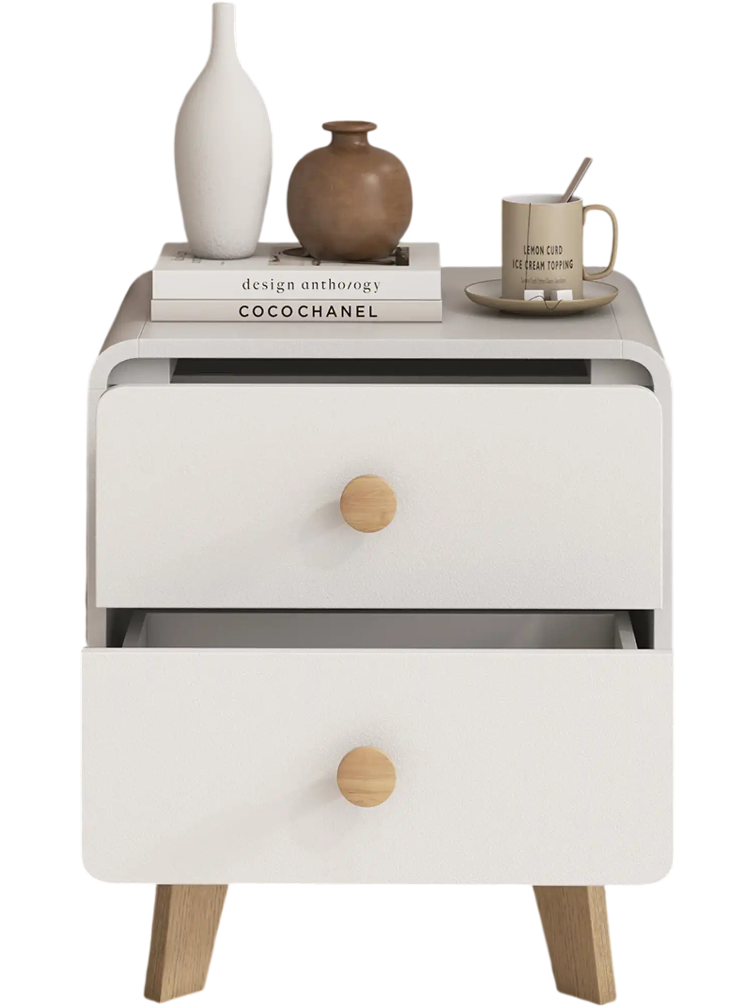 Costway Nightstand Side Table 2 Drawers Solid Rubber Wood Legs White 347289156 New