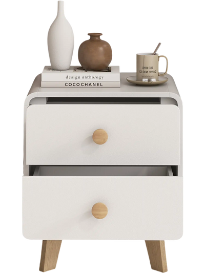 Costway Nightstand Side Table 2 Drawers Solid Rubber Wood Legs White 347289156 New