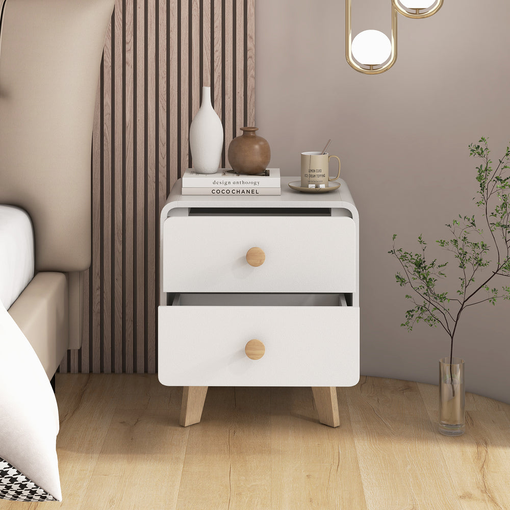 Nightstand with 2 Drawers Solid Rubber Wood Legs-White - Gallery View 1 of 8