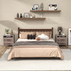 Grey farmhouse nightstand with 2 drawers and open shelf, perfect for bedroom or living room storage.