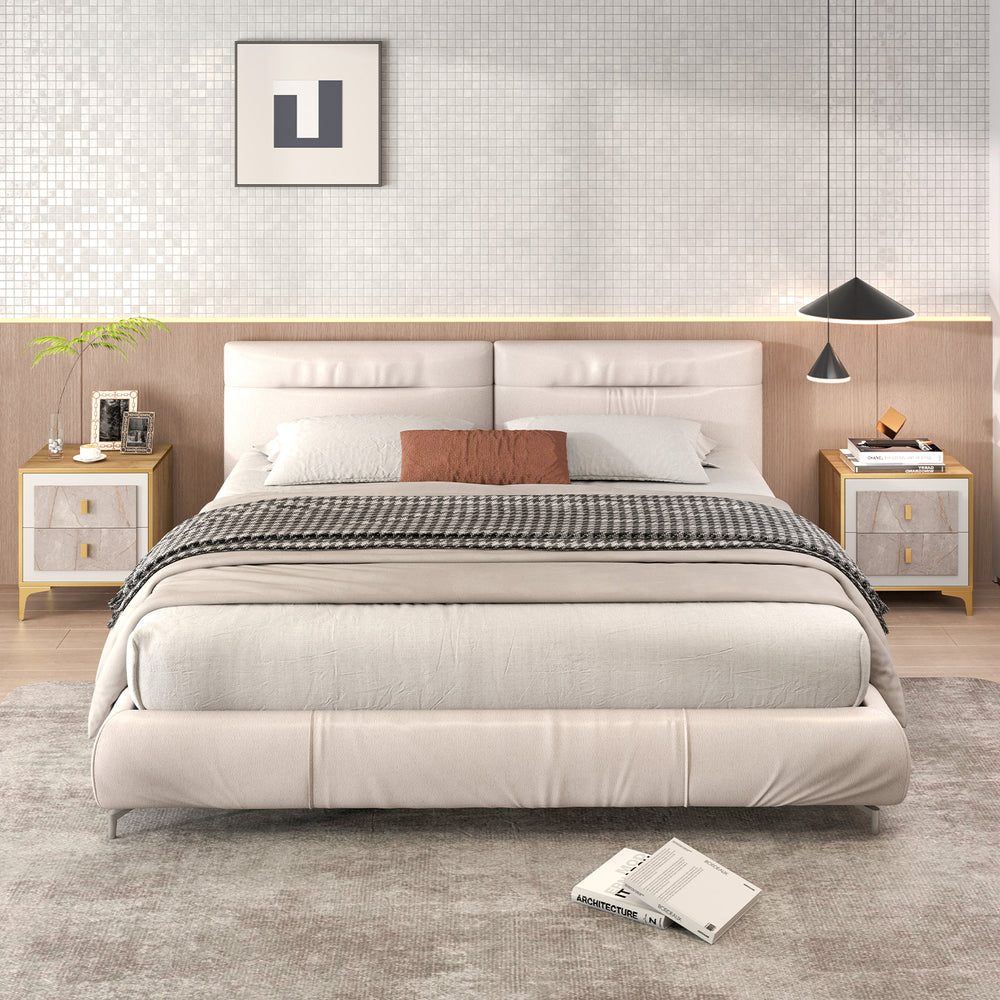 Nightstand with 2 pull-out drawers featuring elegant marble motifs, metal handles, and a spacious top for decor.