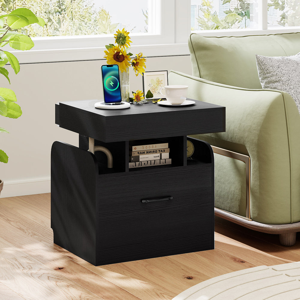 Nightstand with Charging Station Modern Bedside Table for Living Room Bedroom Office-Black - Gallery View 1 of 11