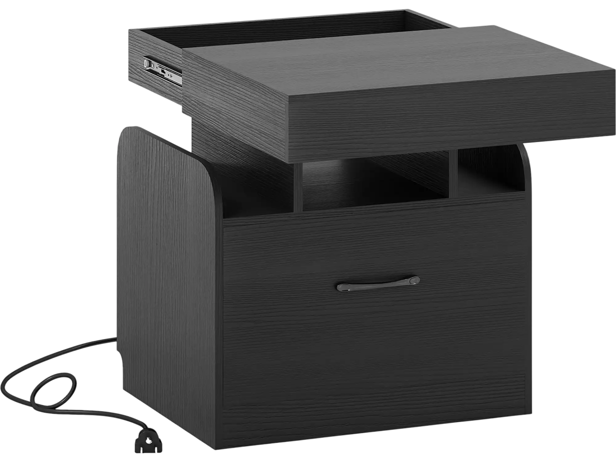 Costway Nightstand Bedside Table with Charging Station 13358238 New