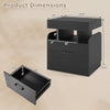 Black nightstand with charging station, featuring sliding top storage and pull-out drawer for organized bedside.