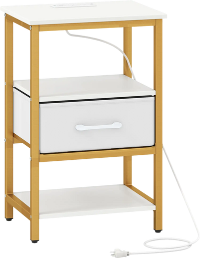 Costway Nightstand w/ Charging Station Adjustable Fabric Drawer 23337606 New