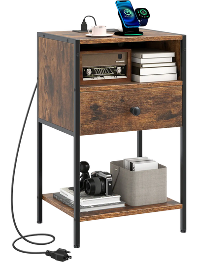 Costway Nightstand Bedside Table w/ Charging Station USB Ports Outlets 33467512 New