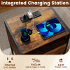 Nightstand with integrated charging station, rustic brown finish, featuring USB ports and AC outlets for convenient.
