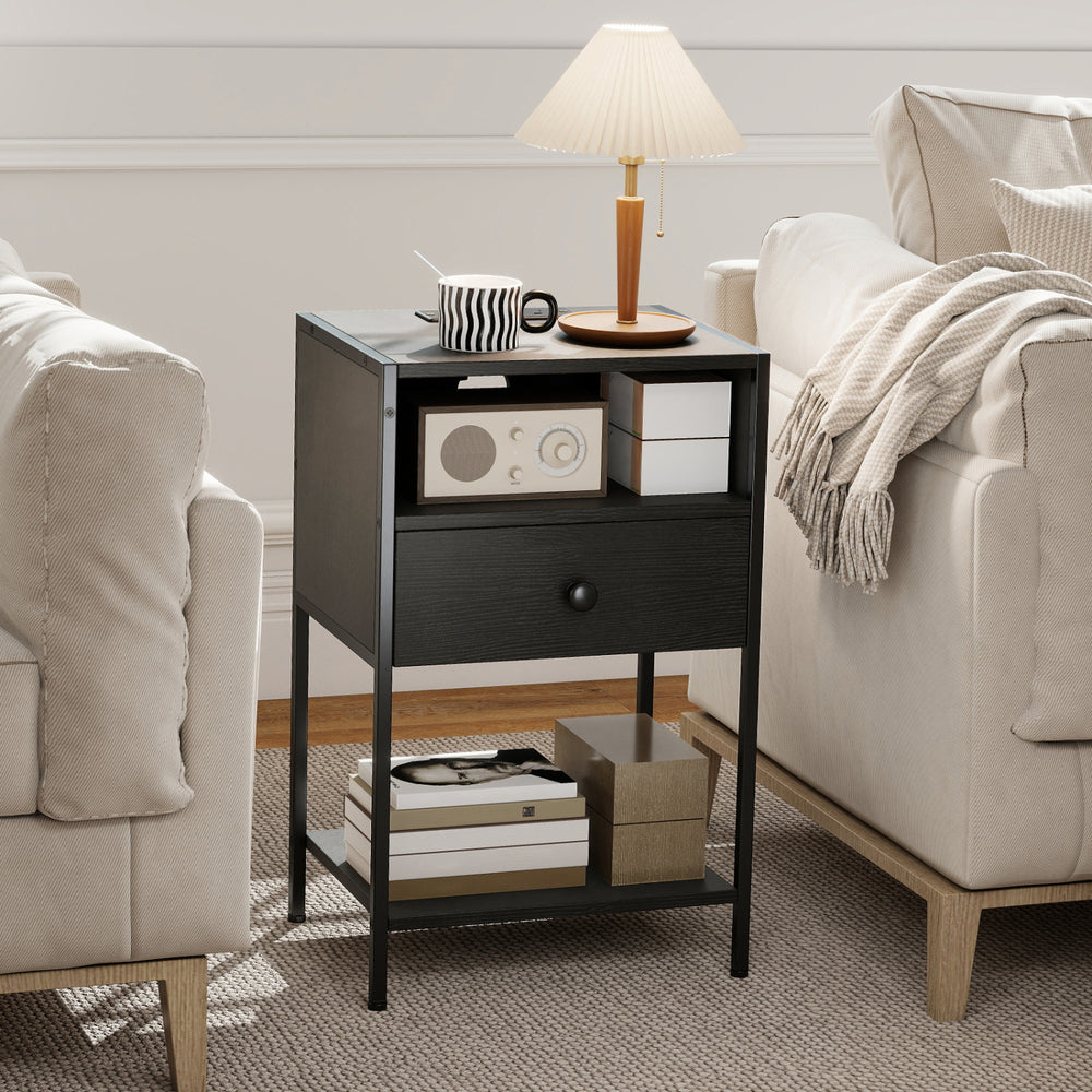 Nightstand with Charging Station Bedside Table with USB Ports and Outlets-Black - Gallery View 1 of 10