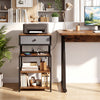 Nightstand with charging station featuring a fabric drawer and rustic brown finish, ideal for bedside use.