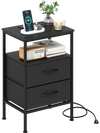 Close-up view of the nightstand's fabric drawers and elegant wood-like surface, perfect for stylish bedside storage.