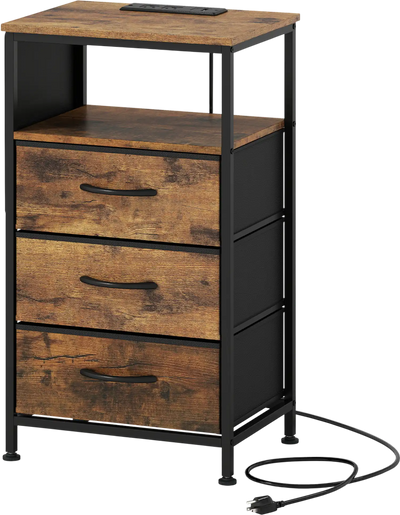 Costway Nightstand with Charging Station Modern Bedside Table 27.5