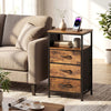 Nightstand with Charging Station 27.5 inch Modern Bedside Table with 3 Fabric Drawers-Rustic Brown - Gallery View 1 of 11