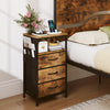 Nightstand with charging station featuring 3 fabric drawers and rustic brown finish, ideal for bedroom storage and.