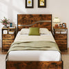Rustic brown nightstand with 3 fabric drawers, charging station, and stylish wood-like surface for bedroom convenience.