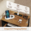 Nightstand with integrated charging station featuring 2 AC outlets, 1 USB port, and rustic brown finish for versatile.