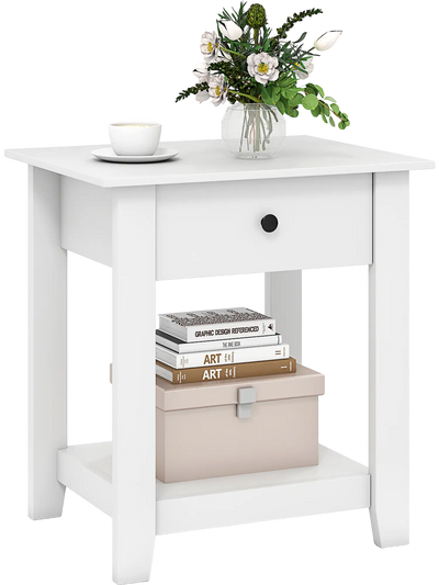 Costway Modern Nightstand Bedside Table w/ Drawer Open Shelf Storage 92326562 New