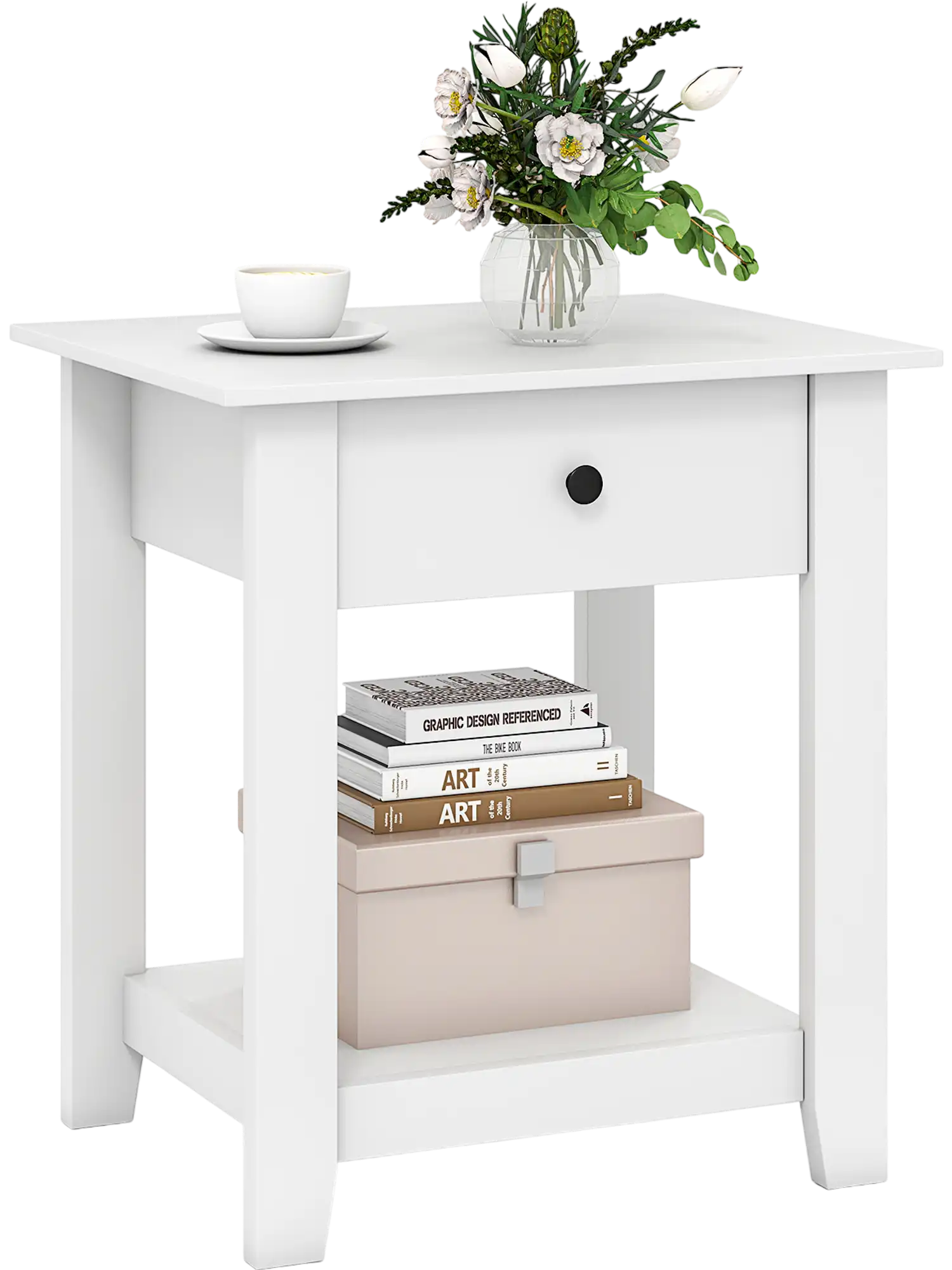 Costway Modern 3-Tier Nightstand Bedside Table w/ Drawer Open Shelf 92326562 New