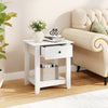 White nightstand with drawer and open shelf, perfect for bedside storage in modern bedrooms or living rooms.