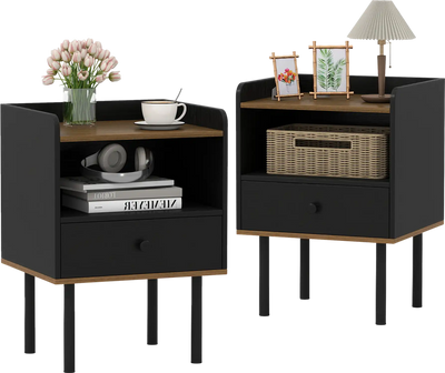 Costway 3-Tier Nightstand Side Table Set of 2 w/ Drawer Open Shelf 56346044 New