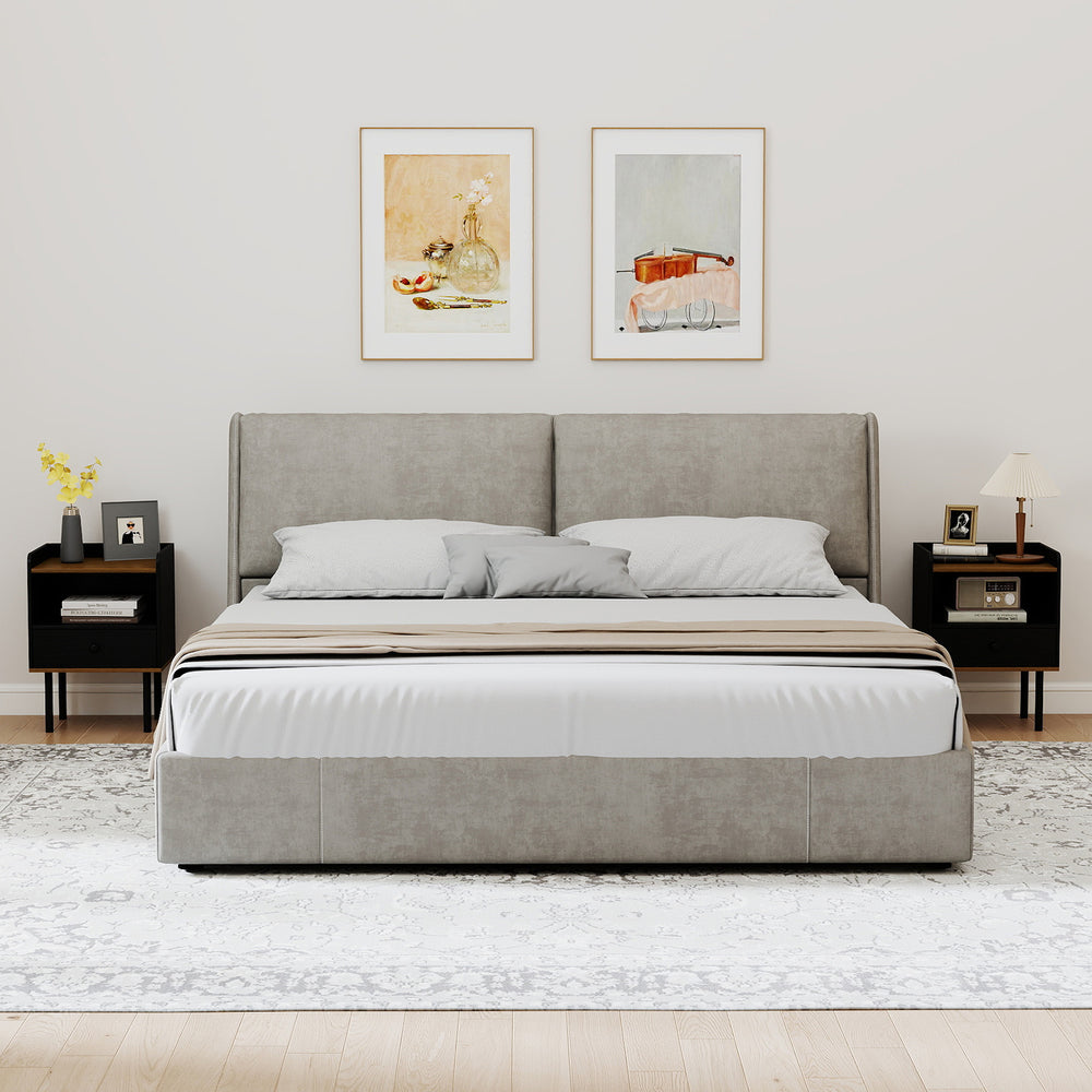 Black 3-tier nightstand with drawer and open shelf, featuring heavy-duty metal legs and a chic design for versatile use.