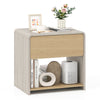 2-tier modern nightstand in oak with a drawer and open shelf, perfect for organizing essentials and displaying decor.
