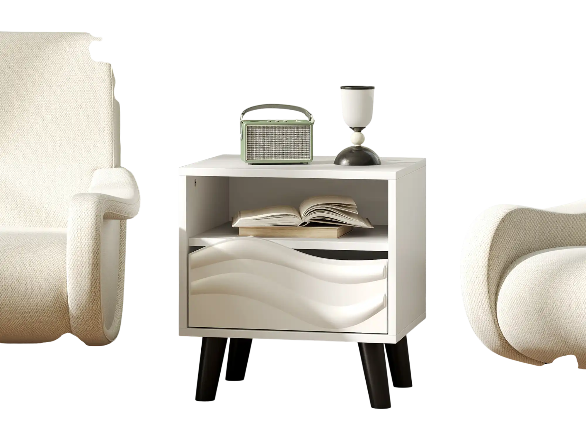 Costway Mid Century Modern Nightstand Bedside Side Table White 843261795 New