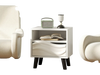 Compact mid-century modern nightstand with a 3D wavy pattern, showcasing an open shelf and stylish tapered legs.